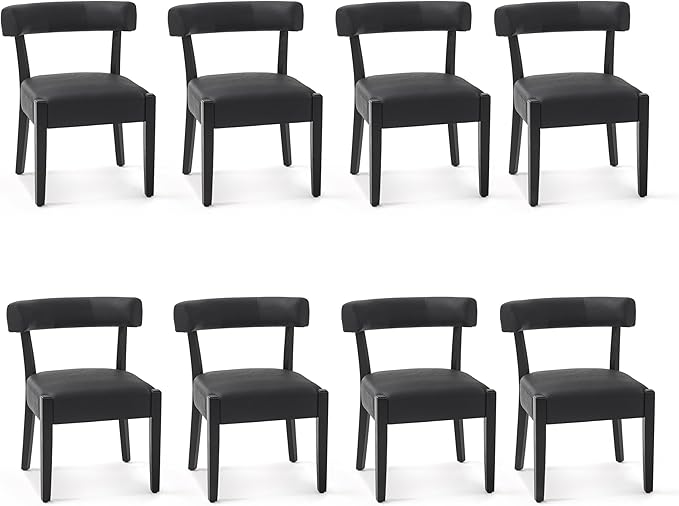 Modern Black Dining Chairs Set of 8, Faux Leather Upholstered Kitchen & D...