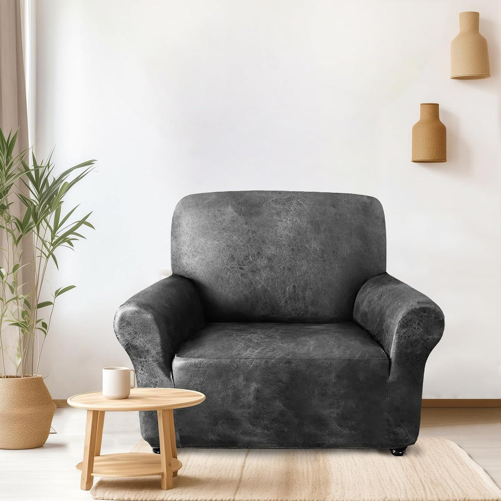ANARACHON 1-Piece Leather-Look Armchair Cover, Stretch Chair Slipcover
