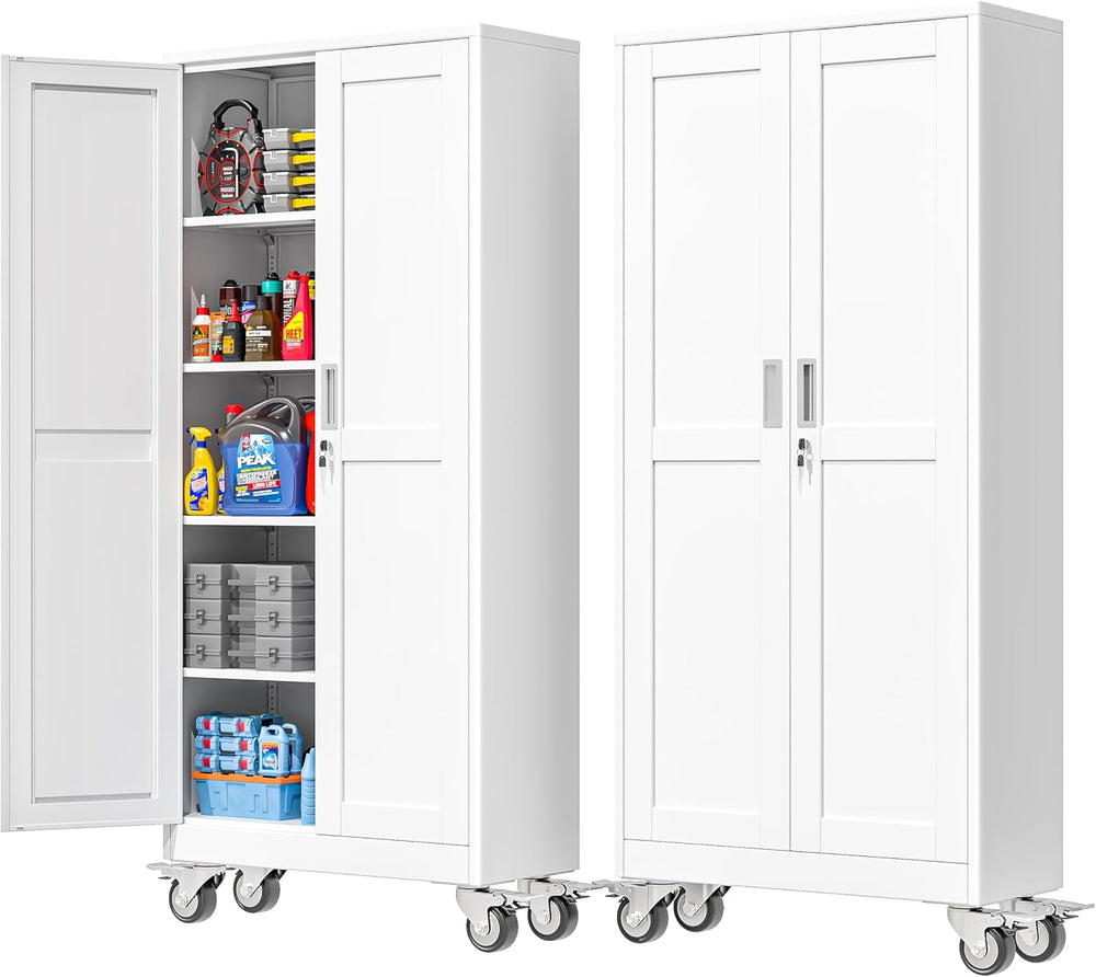 PAOFIN 71''H Tall Metal Garage Storage Cabinet with Wheels,Steel File...