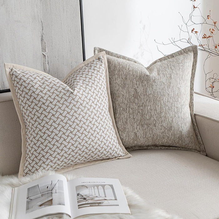 Croker Horse 18x18'' Inches Throw Pillow Cushion Cover - Grid Pattern Chenille Jacquard Embroidery Luxury Modern Style Couch Sofa Pillow for Living Room Bedroom