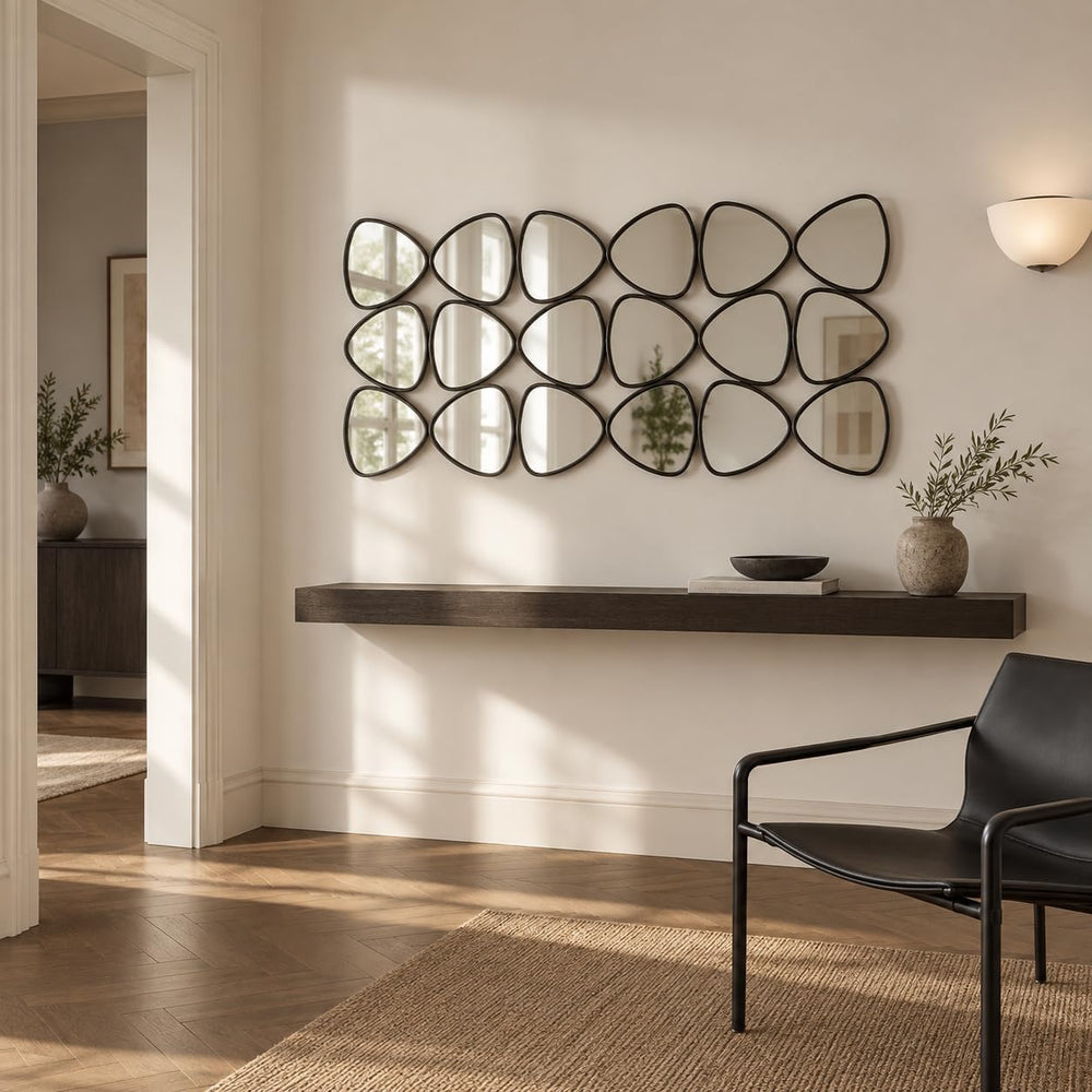 Large Geometric Decorative Wall Mirror, 47.2 x 23.6 in, Matte Black