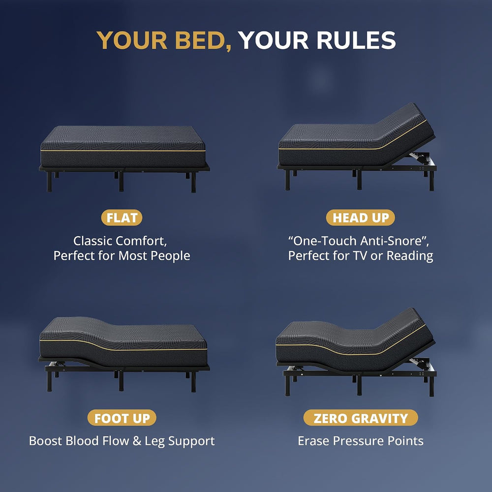 EGOHOME Massage Twin XL Adjustable Bed Frame and 14" Memory Foam Mattress