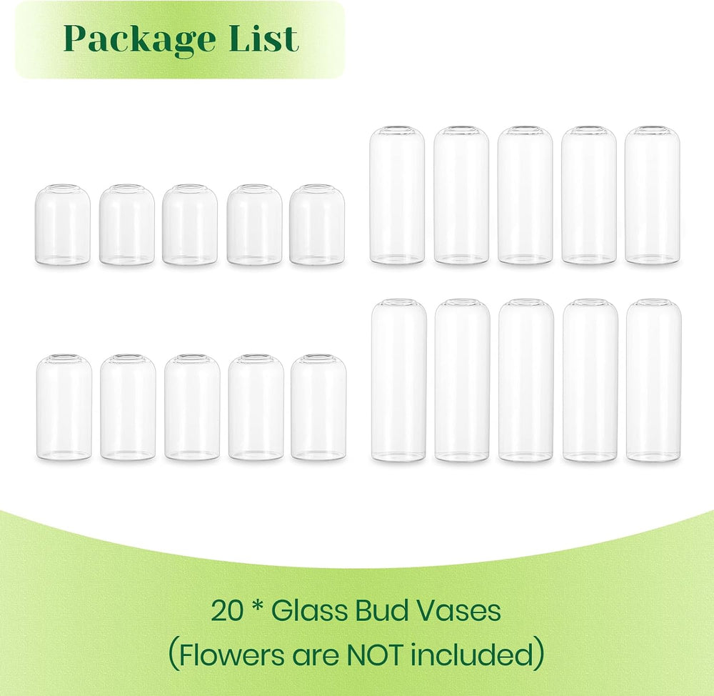 Hewory Glass Bud Vases for Flowers: 20PCS Modern Clear Small Vases Bulk