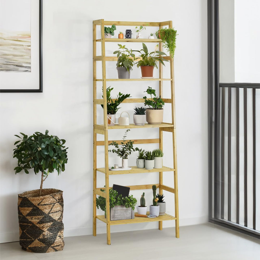 CAPHAUS Bookshelf, 5-Tier Bookcase, Tall Ladder Shelf with Bamboo Frame,Frees...
