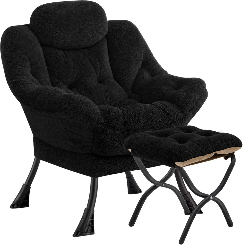 Lazy Chair with Folding Ottoman,Leisure Sofa Chair,Soft Fabric Armchair with ...