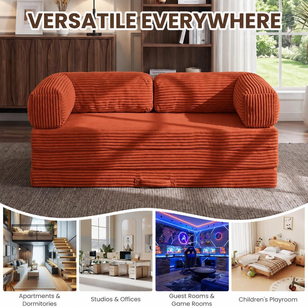 5-in-1 Convertible Sofa Bed,60" Boneless Couch with Pull Out Bed,Tri-Fol...