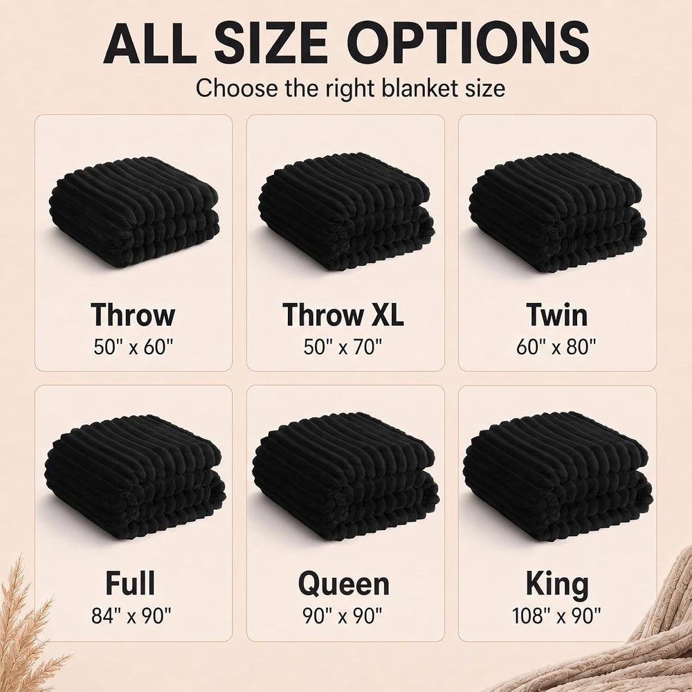 HIMEET Black King Size Blanket for Bed, 300GSM Ribbed Fleece, 108 x 90 in