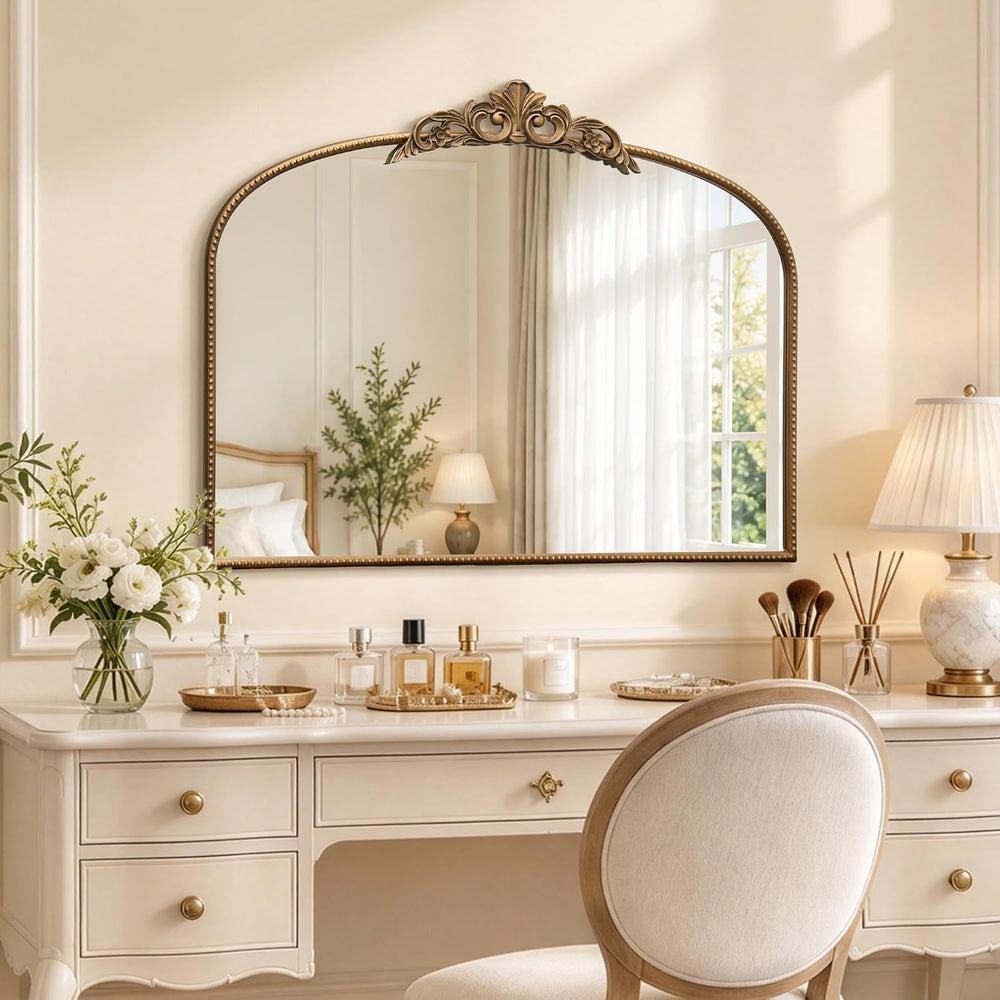 Micasso Vintage Gold Wall Mirror: 40"x29" Baroque Antique Arched Mi...