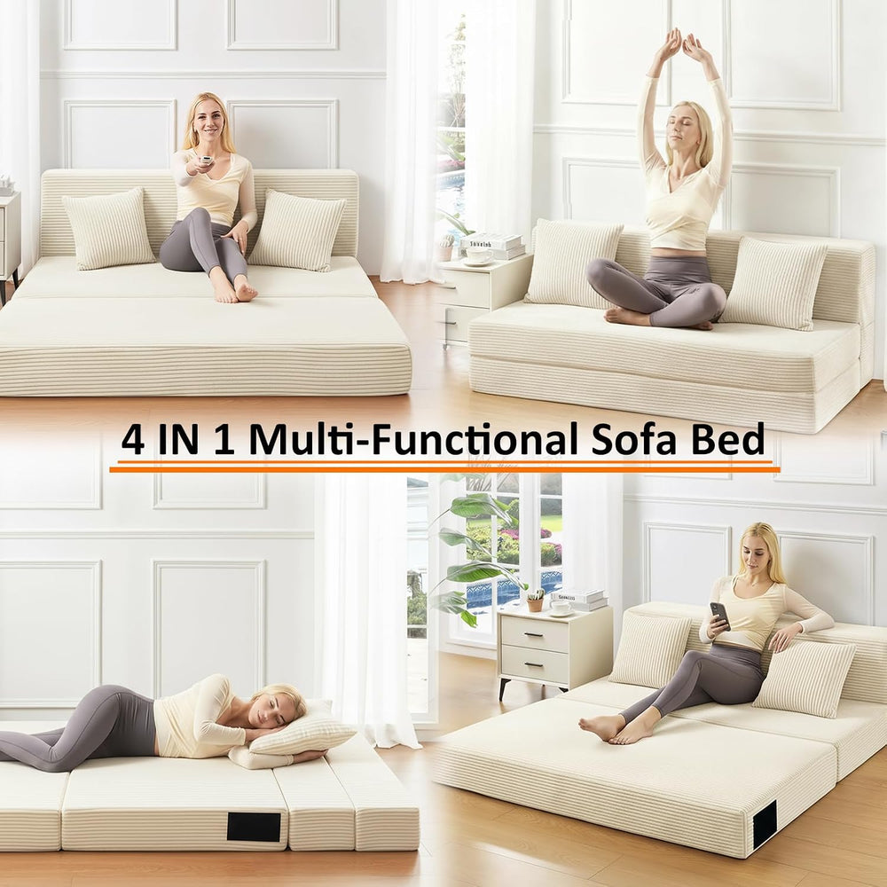 JKMAX Queen Size Folding Sofa Bed - 4 in 1 Convertible Sleeper Chair with Two...