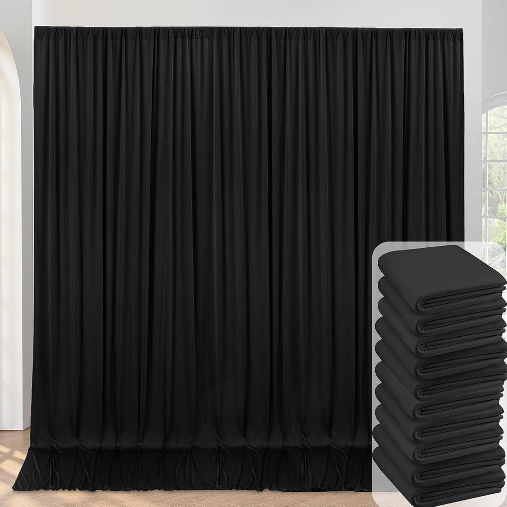 Black Backdrop Curtain for Parties, 10 Panels Wrinkle Free Polyester Photo Ba...