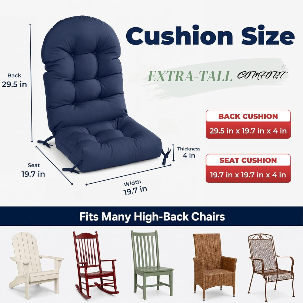 Rocking Chair Cushions Set of 2, Outdoor Thick Adirondack Chair Cushions, Hig...