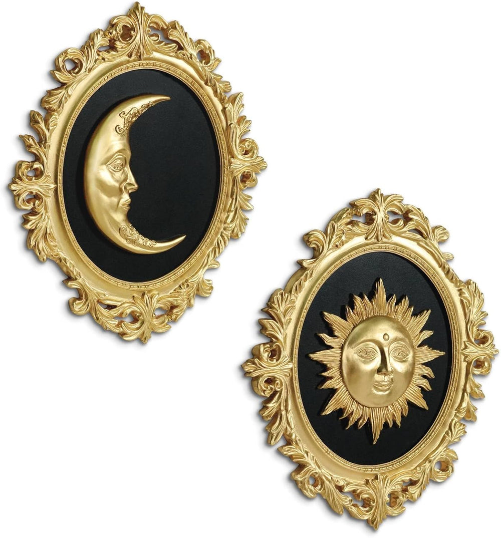 Putuo Decor Baroque Sun Moon Wall Decor Set, 2-Piece 3D Ovals Gold Resin Reli...