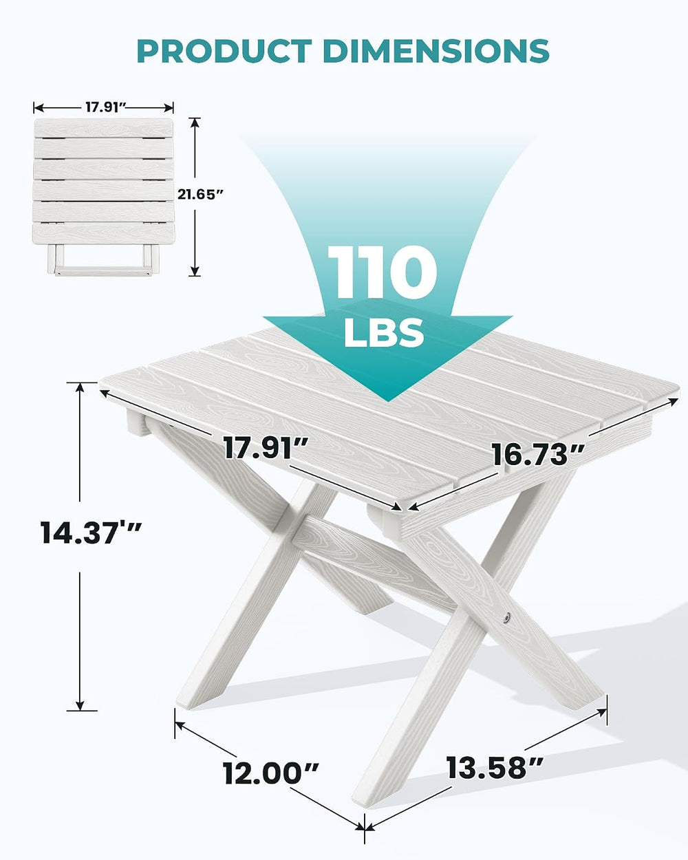 SERWALL Portable Folding Adirondack Table, HDPE Weather-Resistant, White