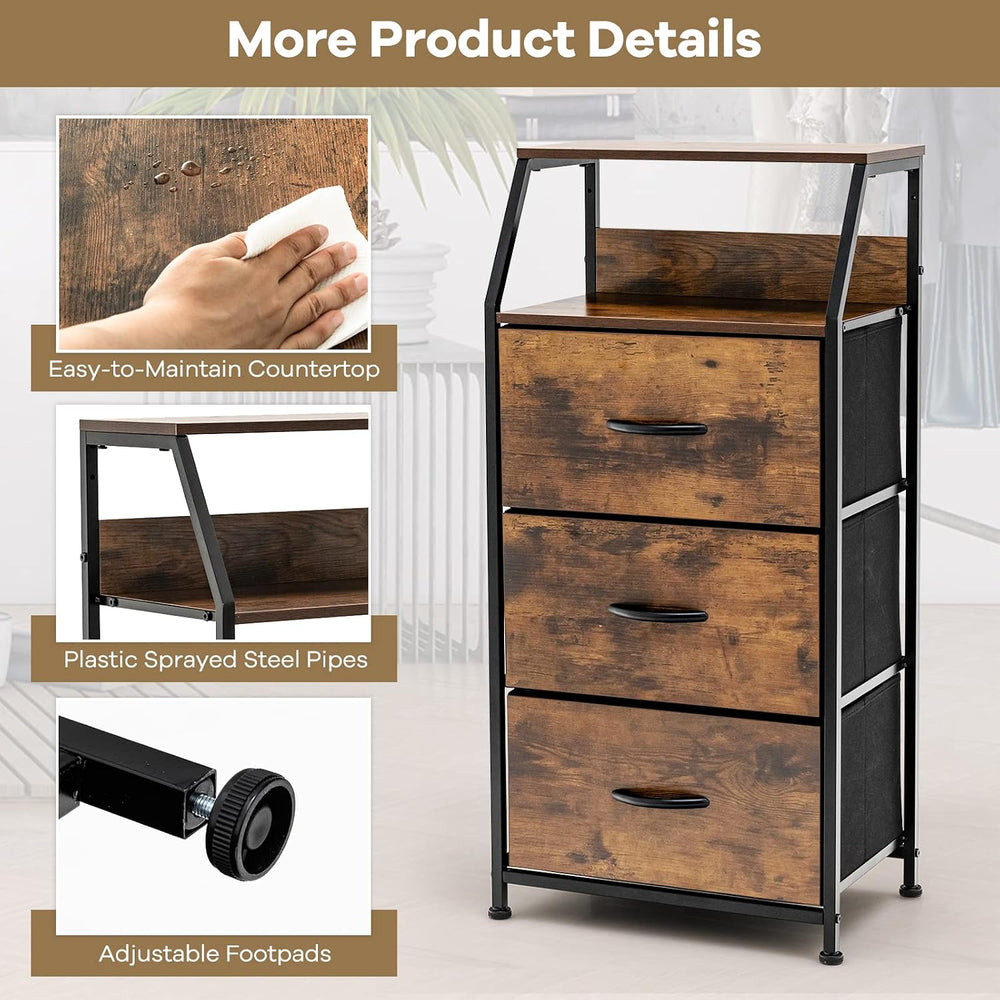 GIANTEX 3 Drawers Dresser, Storage Tower w/ 3 Foldable Fabric Drawers & O...