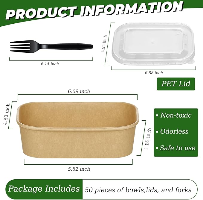 50-Pack 19oz Disposable Kraft Paper Bowls