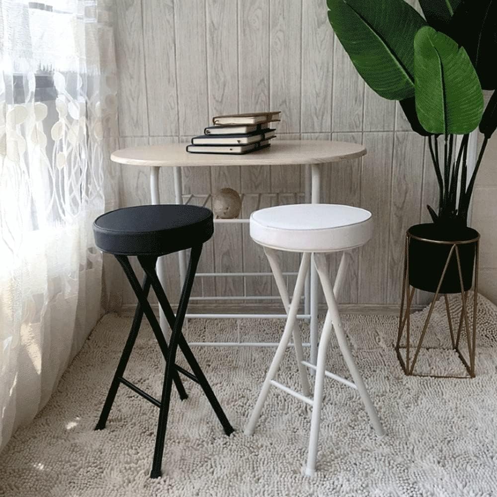 Foldable Round High Chair for Adults Compact White Folding Bar Stool Non Slip...