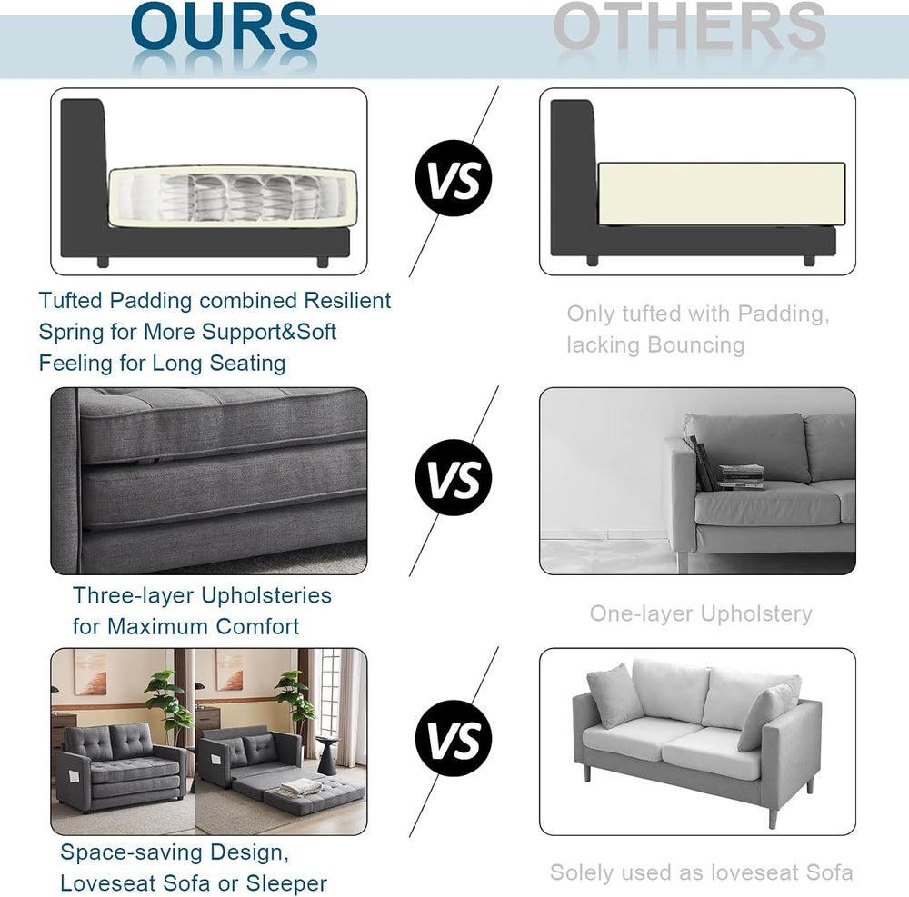 VINGLUpgraded Loveseat Sleeper, 53.5"W 83"L Convertible Sofa Bed Co...
