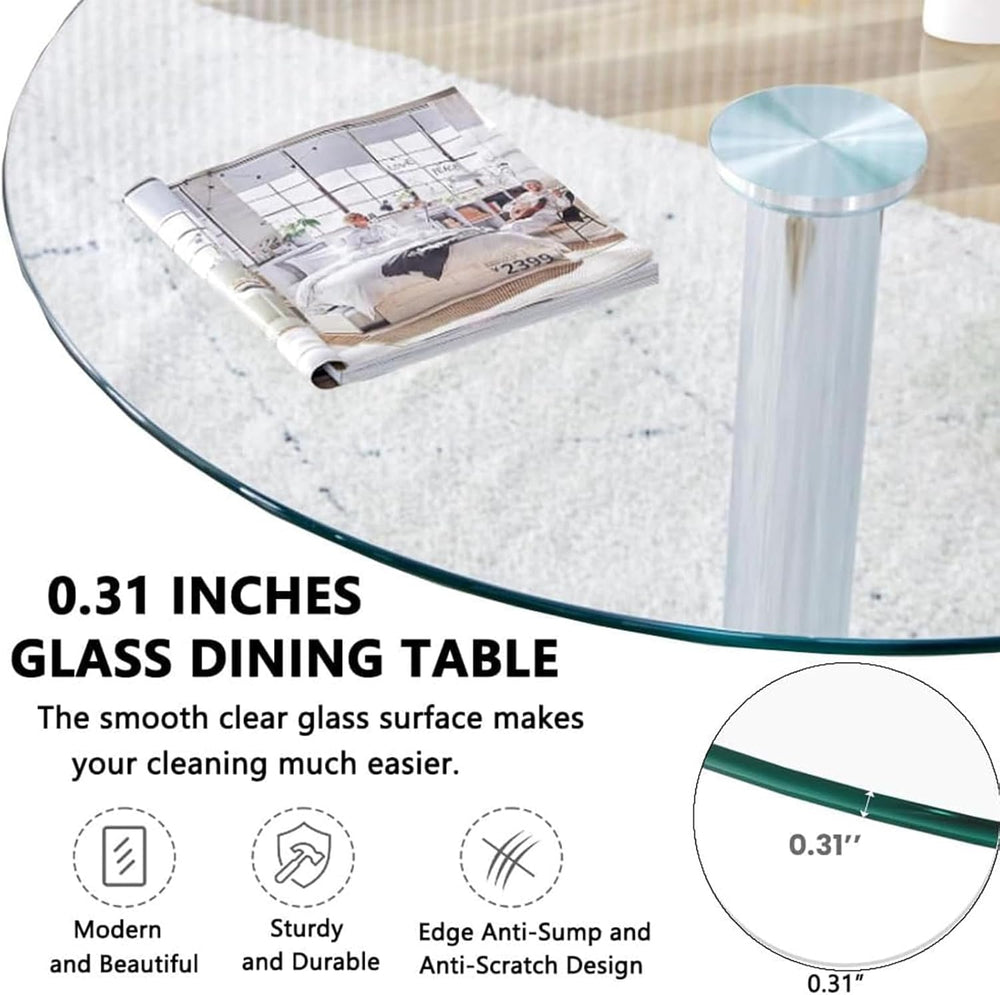 23.4" Round Glass Dining Table, Modern Circular, Sturdy Base and Perfect...