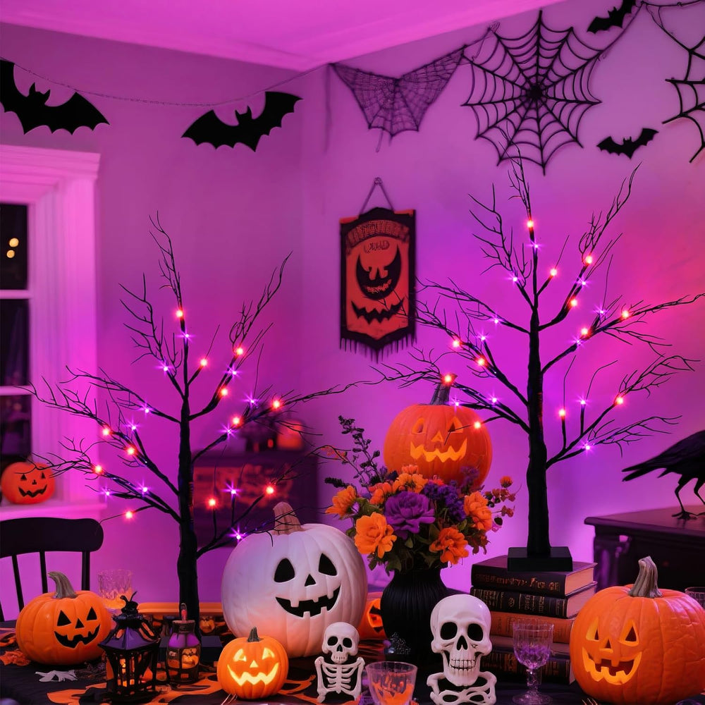 Halloween Decorations Indoor-2 Pack 24 Inch Lighted Black Halloween Tree
