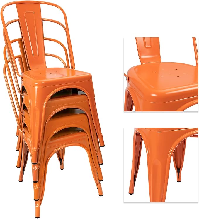 Devoko Metal Indoor-Outdoor Chairs Distressed Style Kitchen Dining Chairs Sta...