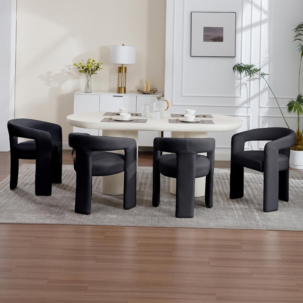 Tmsan Black Modern Boucle Barrel Dining Chairs Set of 4