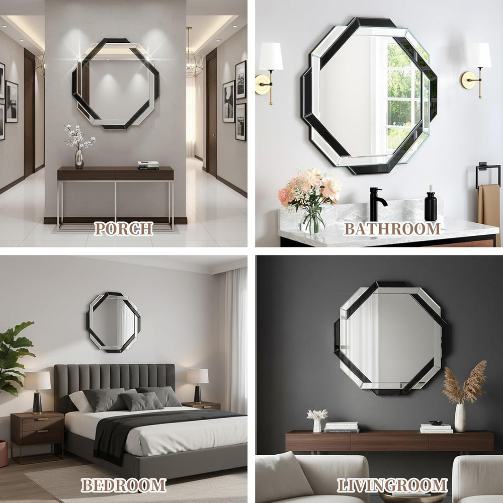 Vercraft Black Bathroom Mirror 20"×20" Decorative Beveled Edge Fram...