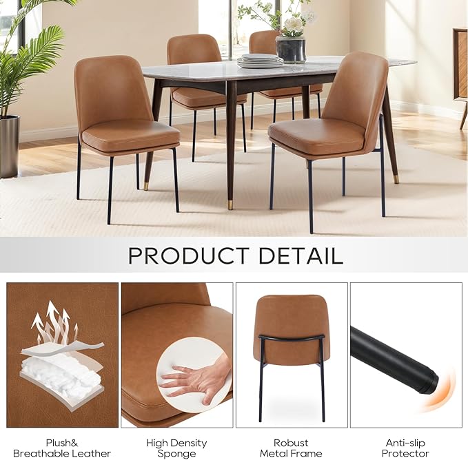 COLAMY Dining Chairs Set of 4, Modern Dining Chair, Leather Upholstered Dinin...
