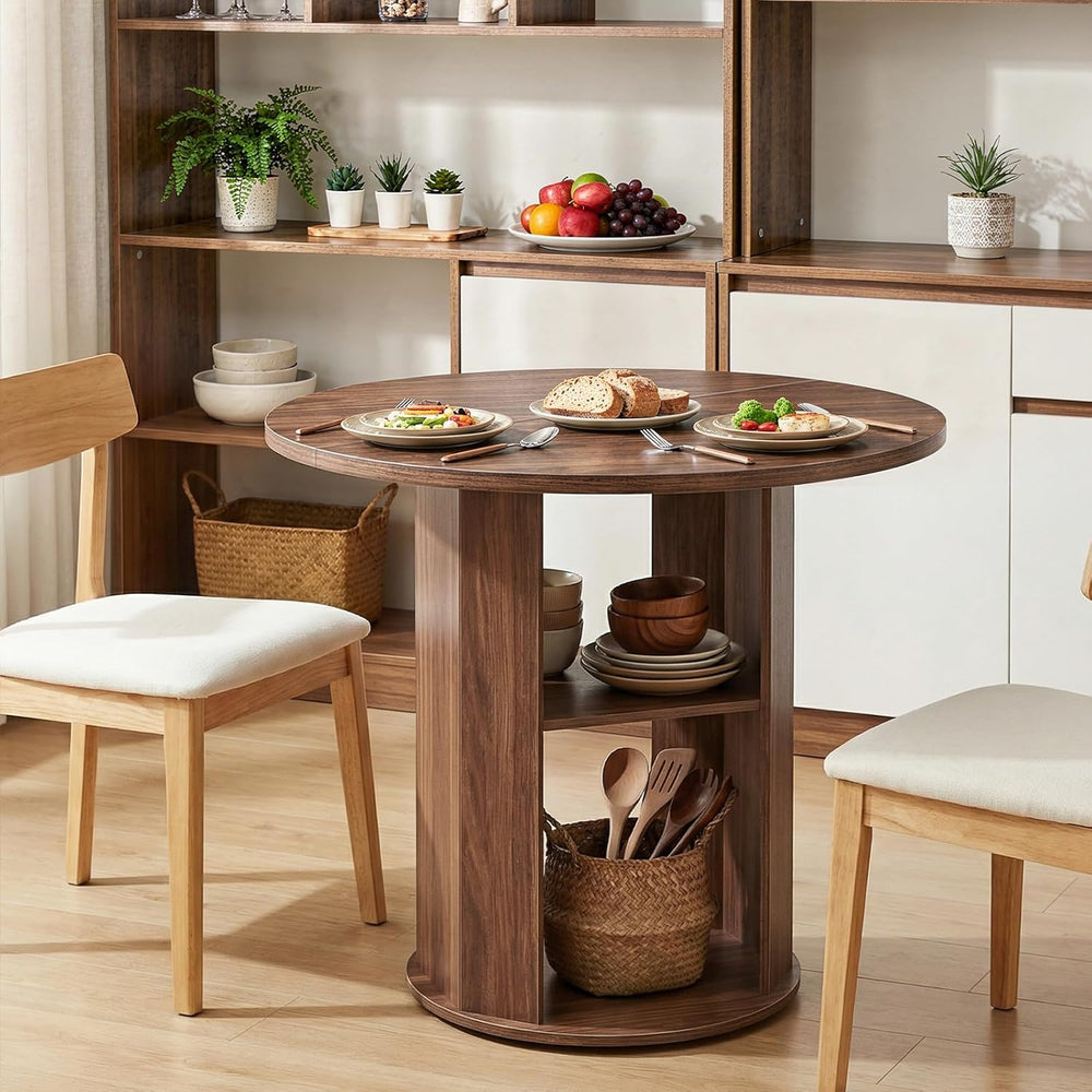 MAHANCRIS 31.5" Round Dining Table with Storage Shelf for 2-3, Circle Ki...