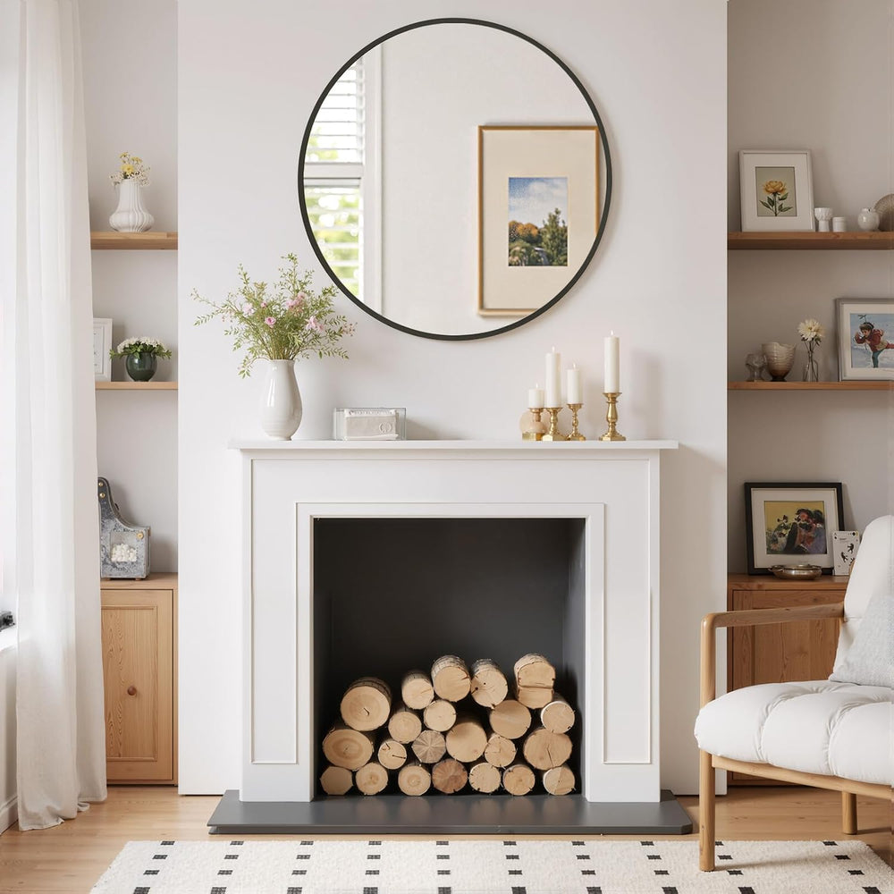 Round Wall Mirror 30 Inch Black Vanity Mirror with Metal Frame