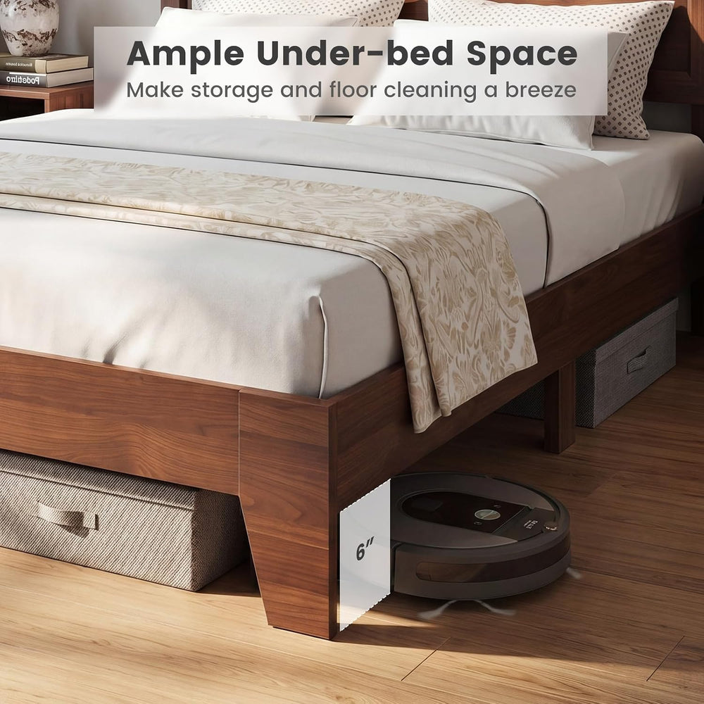 KOMFOTT Full Size Bed Frame, Mid-Century Modern Platform Bed with Headboard, ...