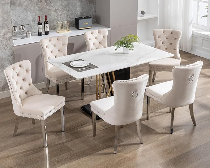 KCC Velvet Dining Chairs Set of 2, Upholstered High-end Tufted Dining Room Ch...