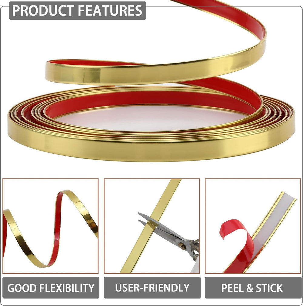 QDYMXUN Glossy Gold Peel and Stick PVC Molding Trim, Flexible DIY Wall Accent...