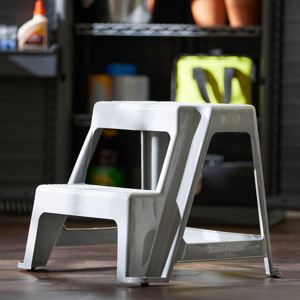 Gracious Living 16-Inch Tall Plastic 2-Step Stool, Gray, 4 Pack | Portable Du...