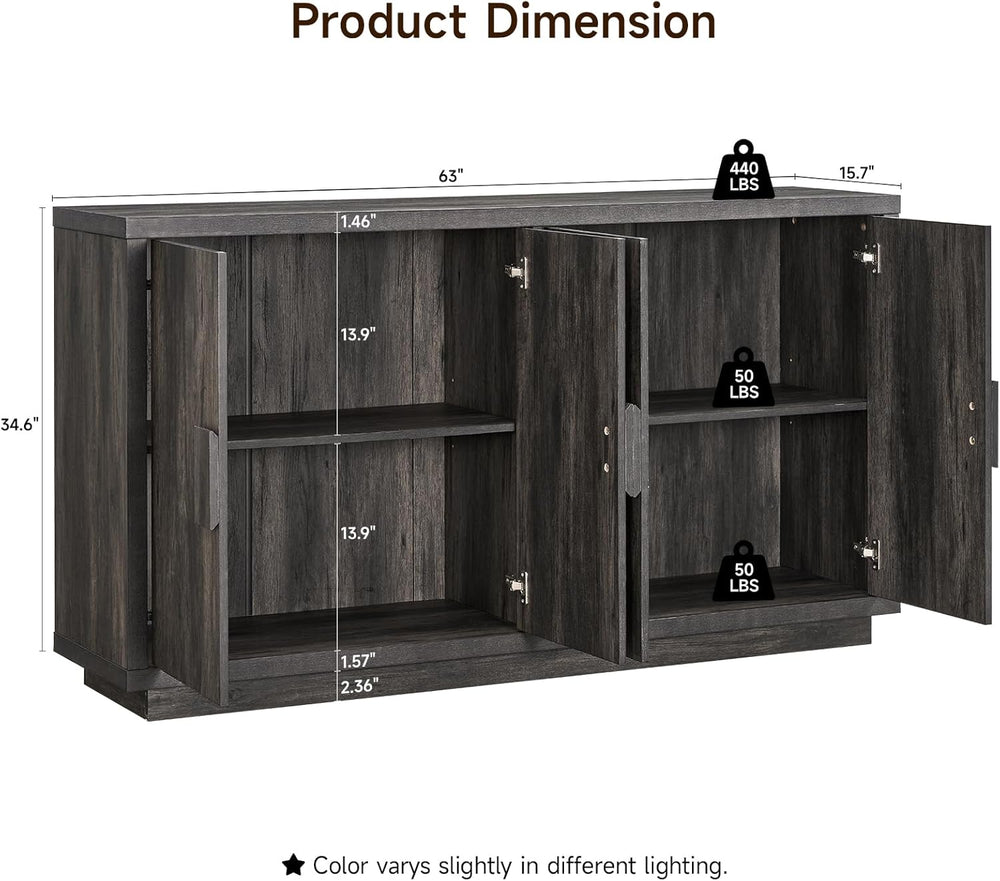 ONBRILL Buffet Cabinet with Storage, 63" Sideboard Cabinet with 4 Doors ...