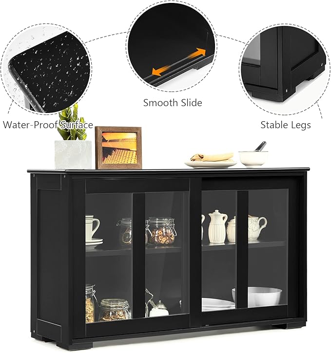 Costzon Sideboard Buffet Cabinet, Wooden Kitchen Storage Cabinet with Adjusta...