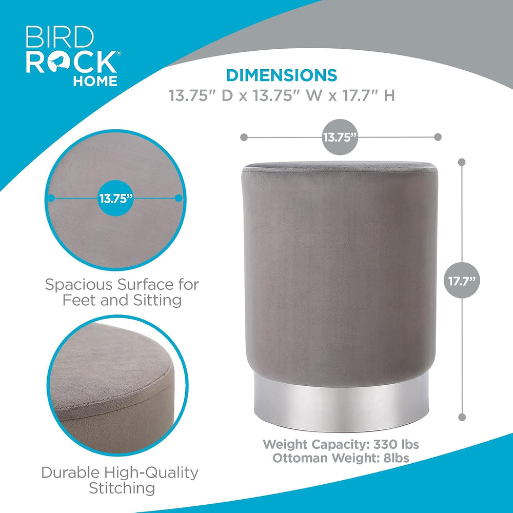 BIRDROCK HOME Round Ottoman Foot Stool – Modern Soft Padded Velvet Vanity Cha...