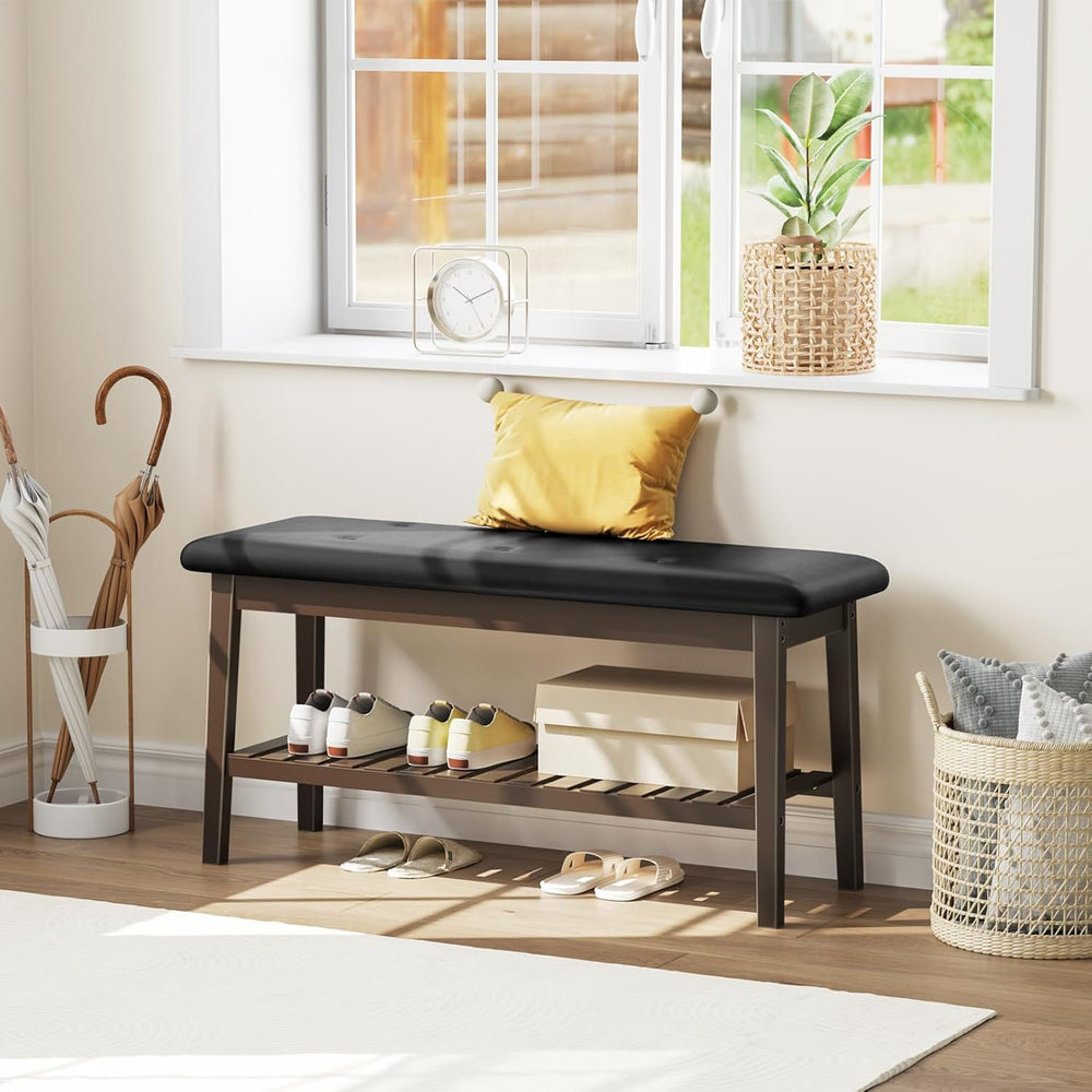 HOOBRO Dining Bench, Bamboo Dining Room Bench, 2-Tier Entryway Bench with PU ...