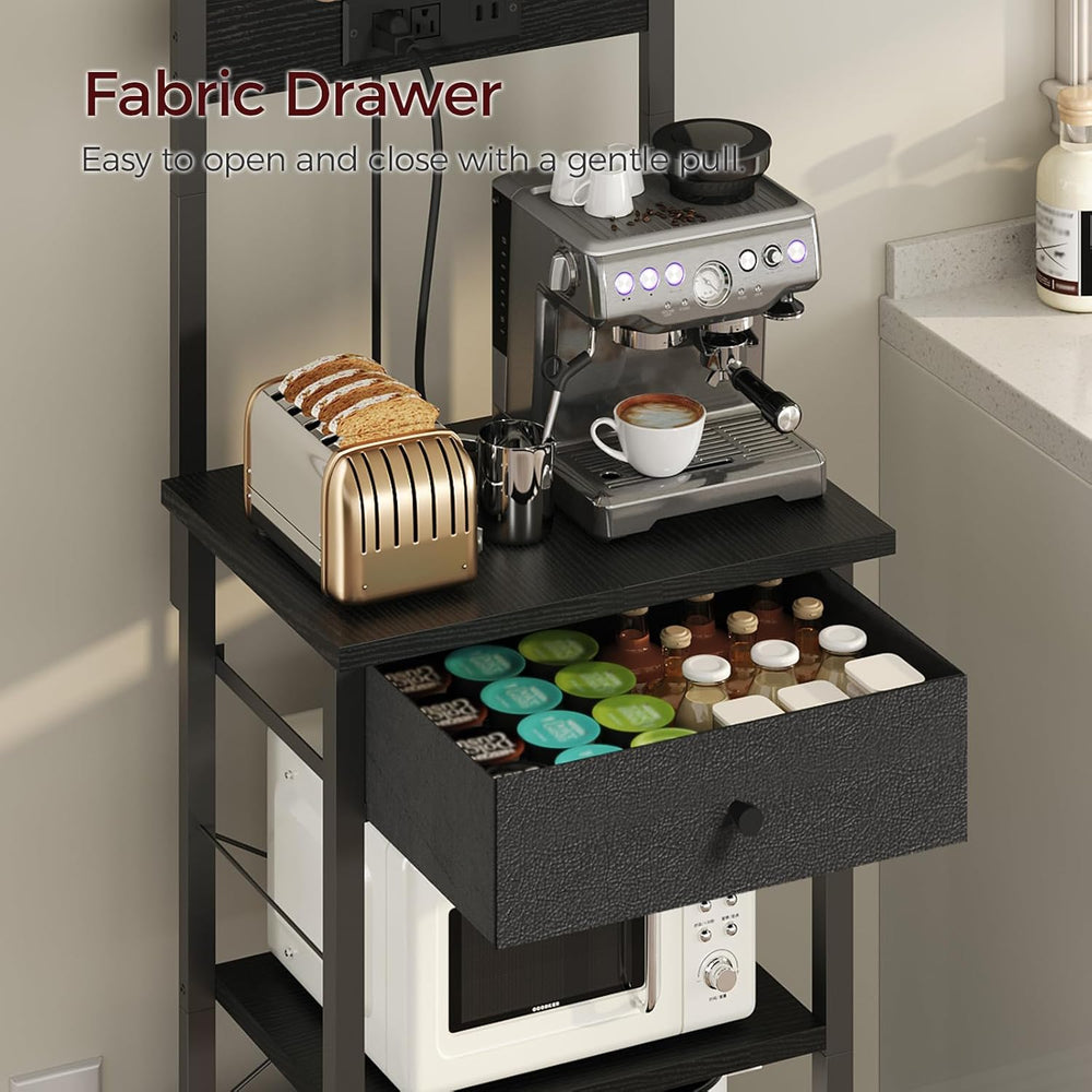 MAHANCRIS Bakers Rack with Drawer, Microwave Stand with Power Outlet, Coffee ...