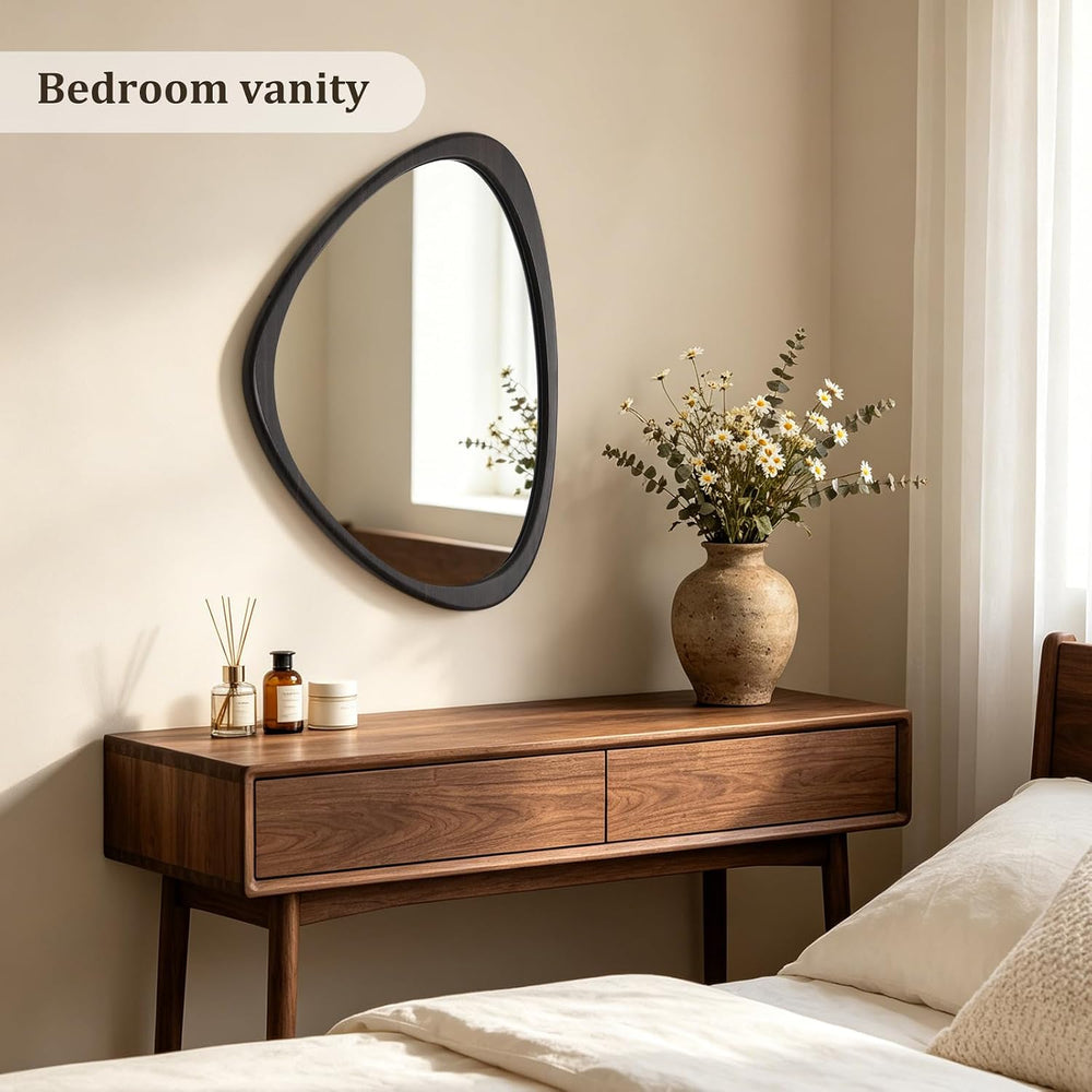 HOMECOOKIN 25 x 20 Asymmetrical Mirror, Irregular Wooden Wall Mirror for Bedr...