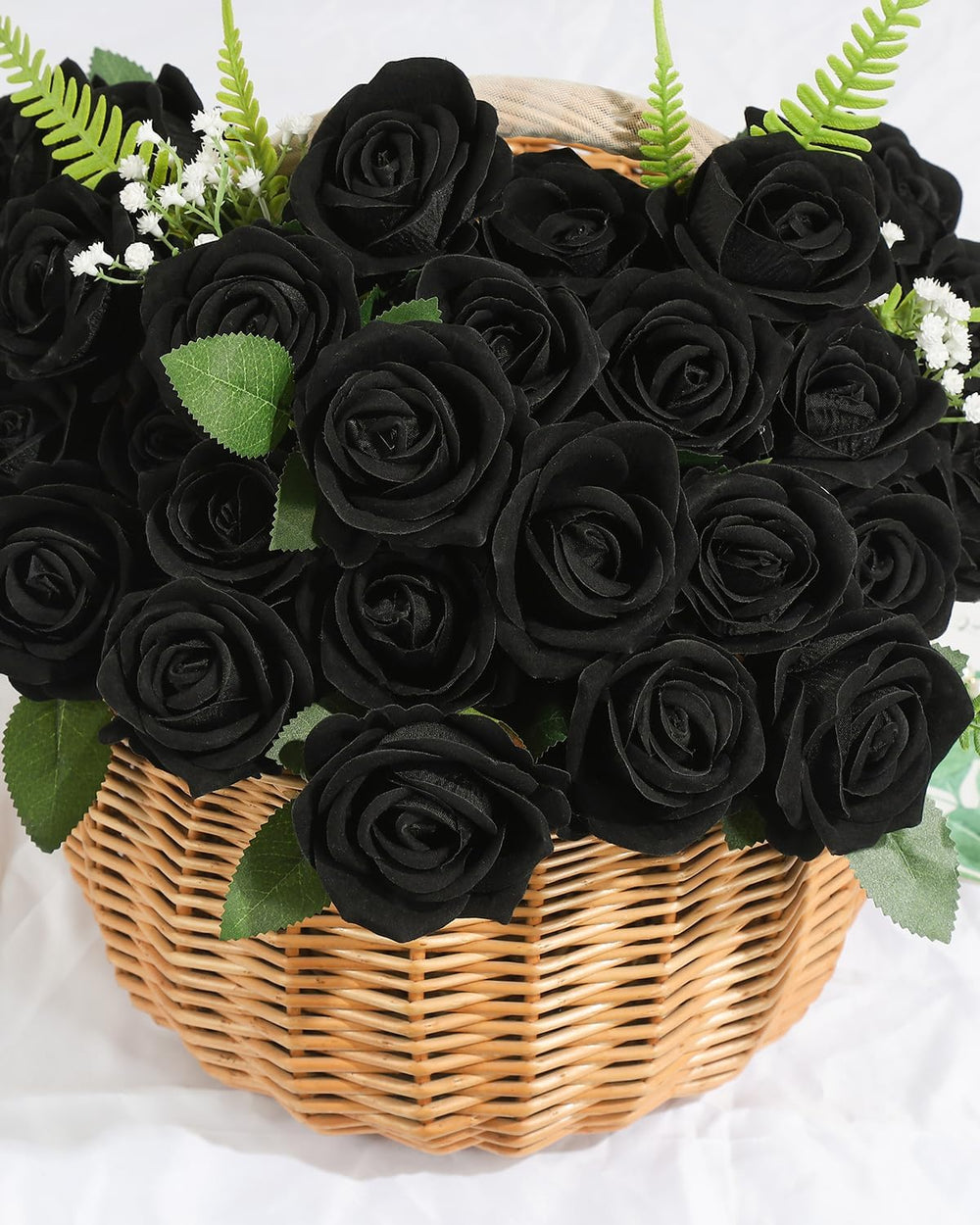 Coferset 50pcs Velvet Artificial Roses Flowers in Bulk,Black