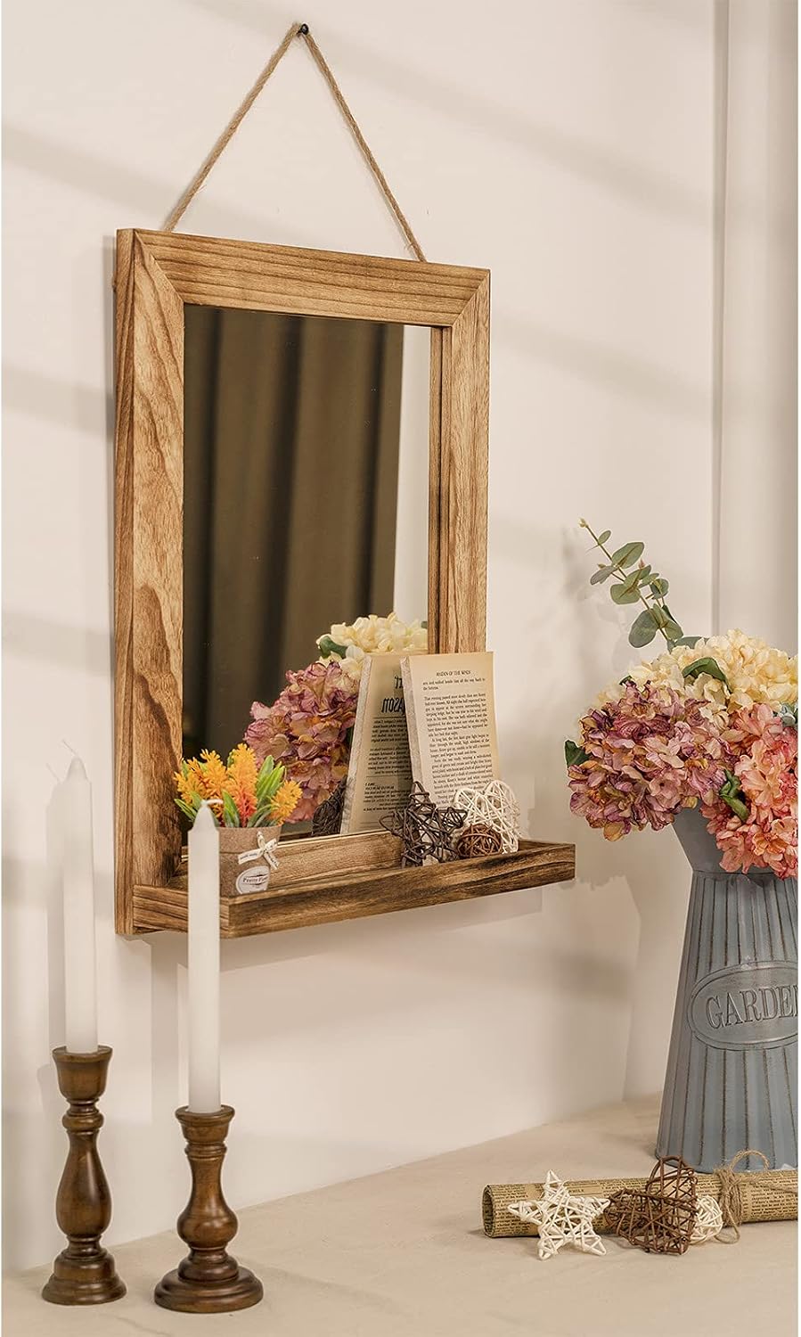 Emfogo Wall Mirror with Shelf, 20 x 16 inch Farmhouse Decor Wall Mirror Hangi...