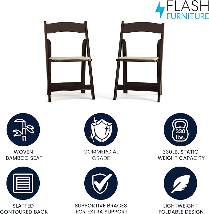 Flash Furniture 2 Pack HERCULES Series Fruitwood Wood Folding Chair with Viny...
