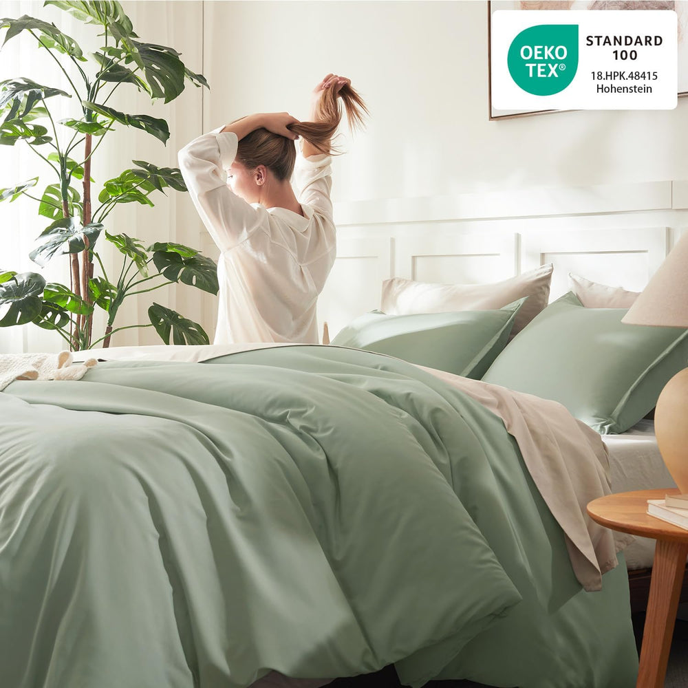 Litanika California King Comforter Set Sage Green, 3 Pieces Solid Bedding