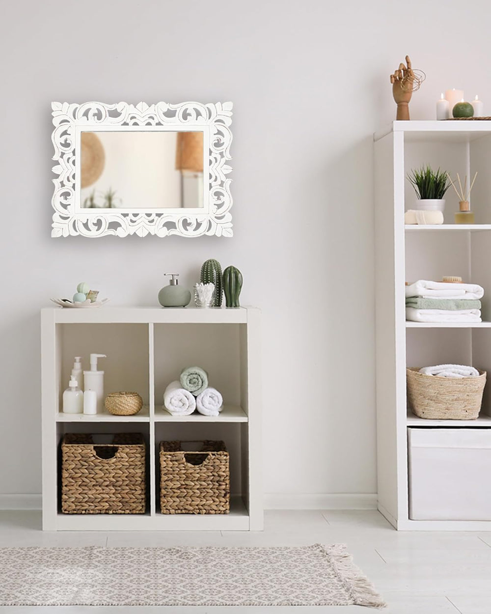 Lightnpro Hand Carved Rectangular Wall Mirror - 18×24 Inch Rustic Farmhouse W...
