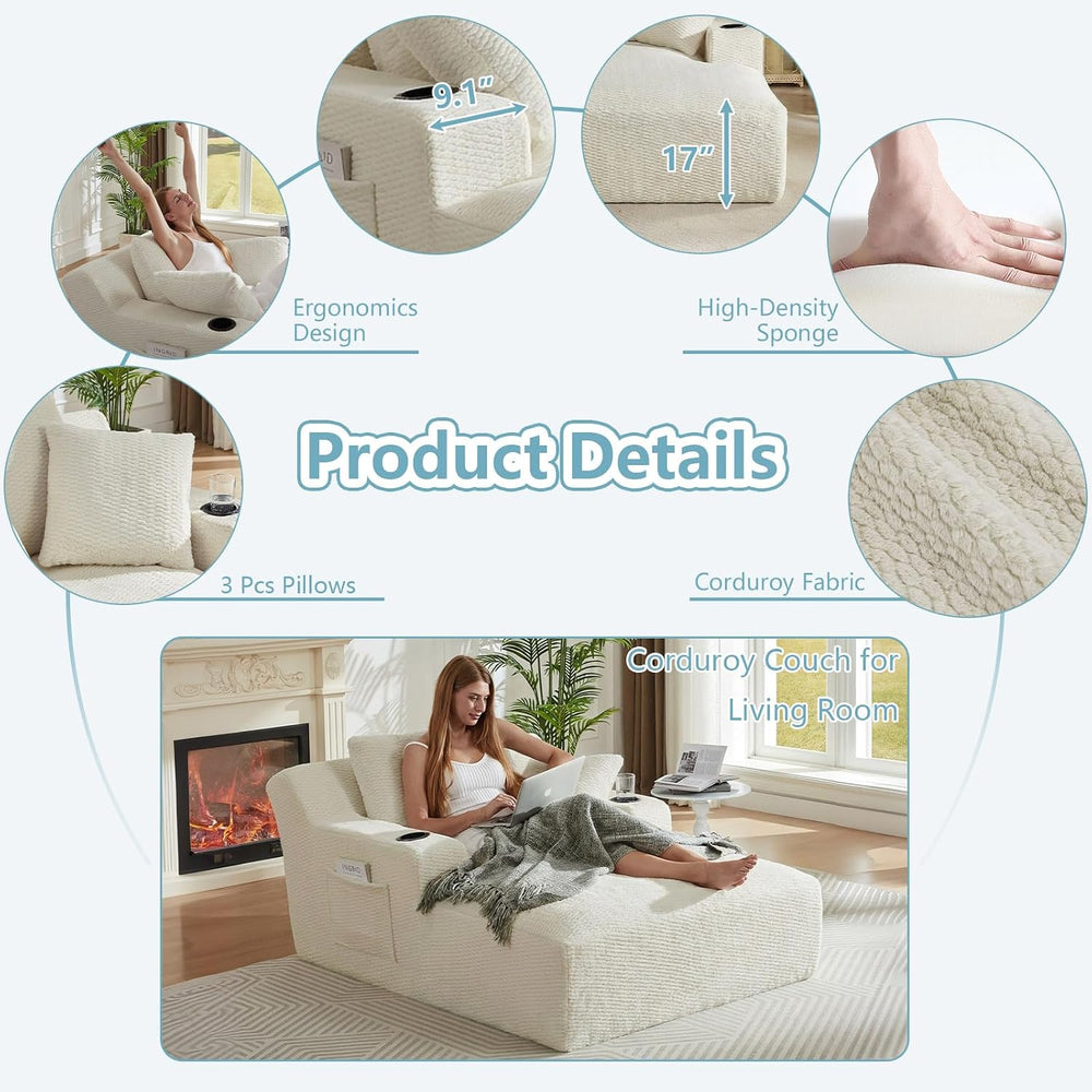 49.2" Oversized Chaise Lounge Chair Indoor,Faux Fur Boneless Reading Cha...