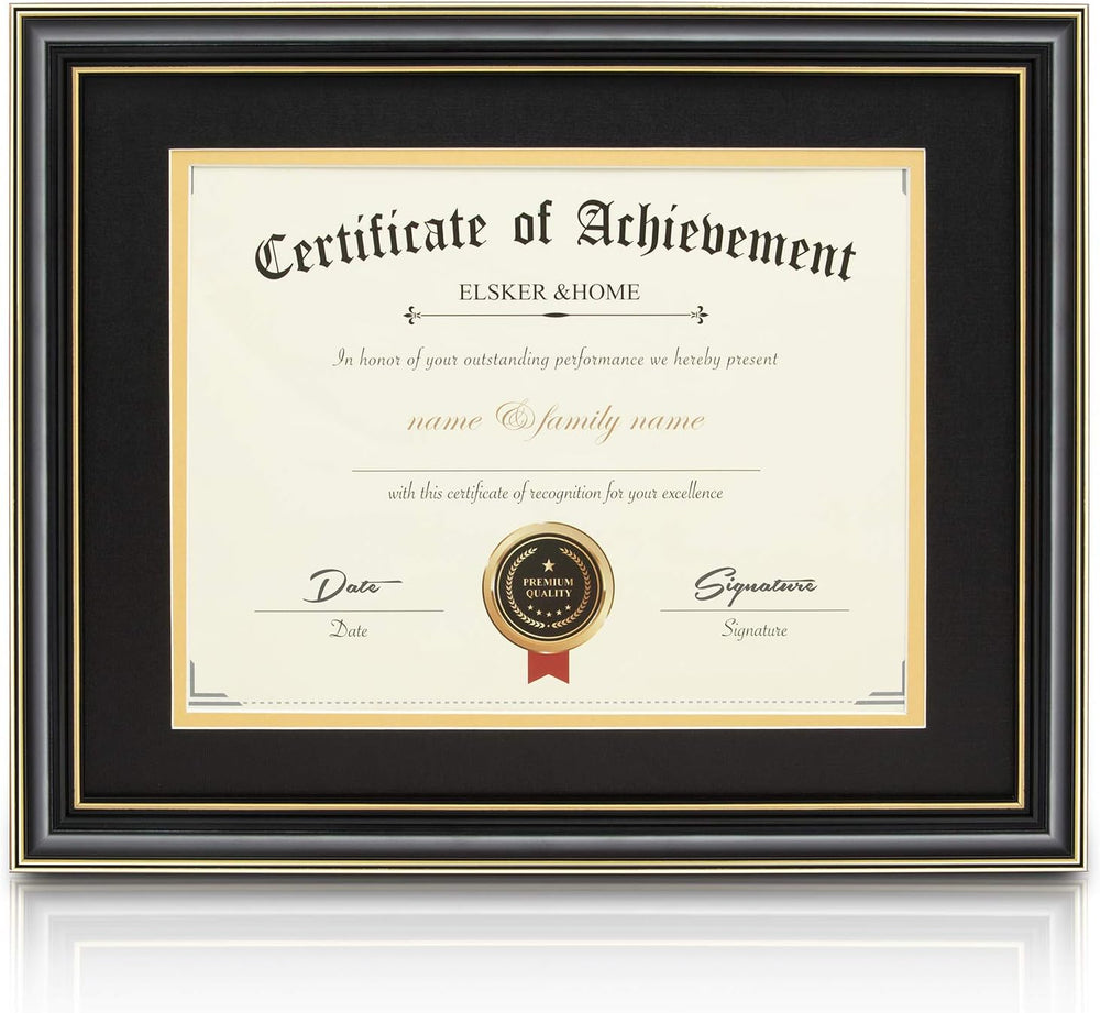 ELSKER&HOME 11x14 Diploma Frame with Black Mat,Real Wood Black