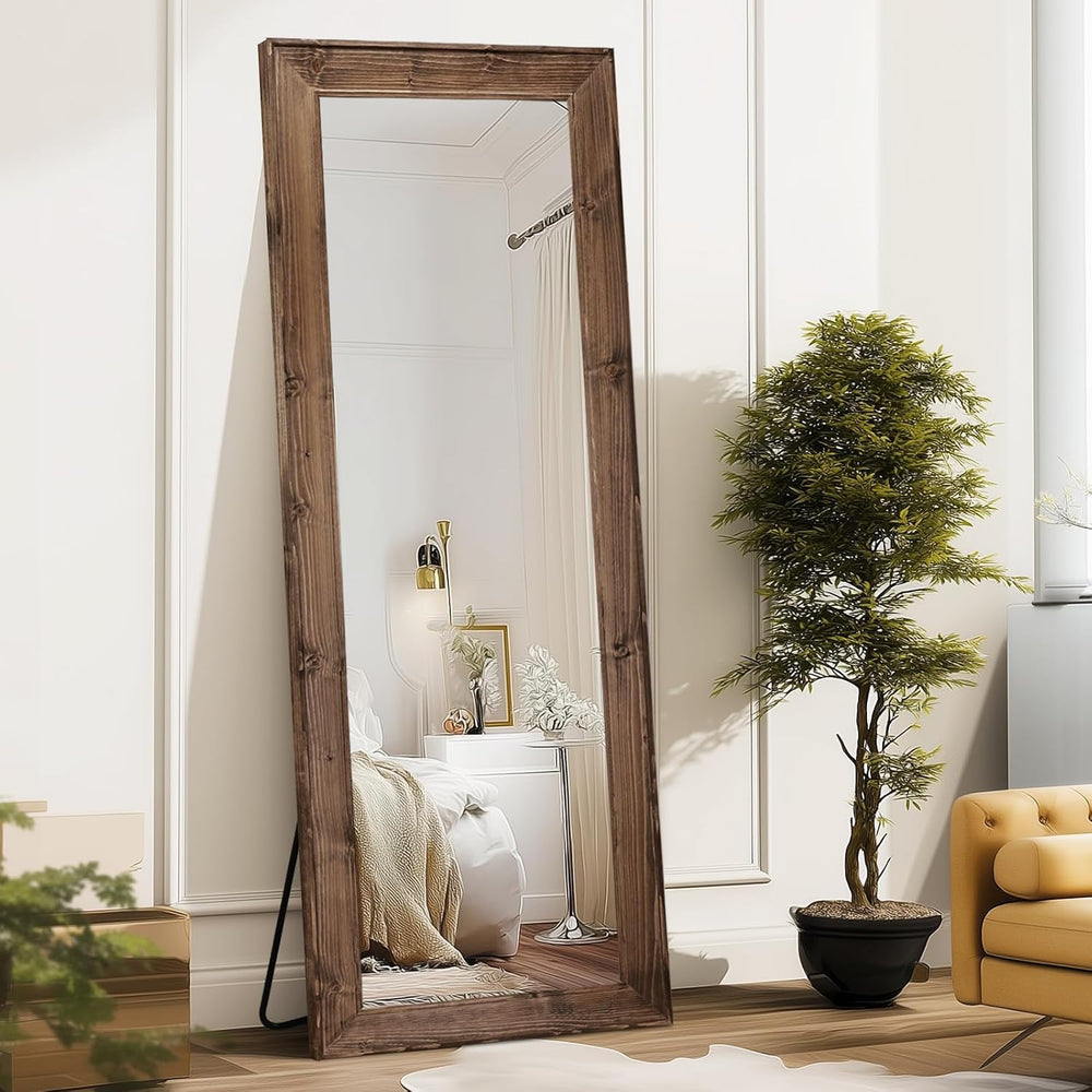 65x24in Full Length Mirror, Rustic Brown Beveled Wood Frame
