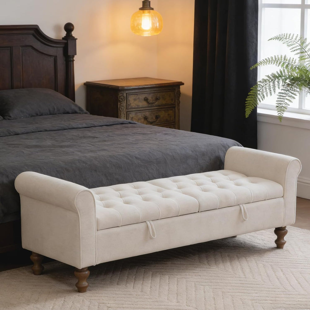 Chifee & Vingol 65" Storage Ottoman Bench Upholstered End of Bed Ben...
