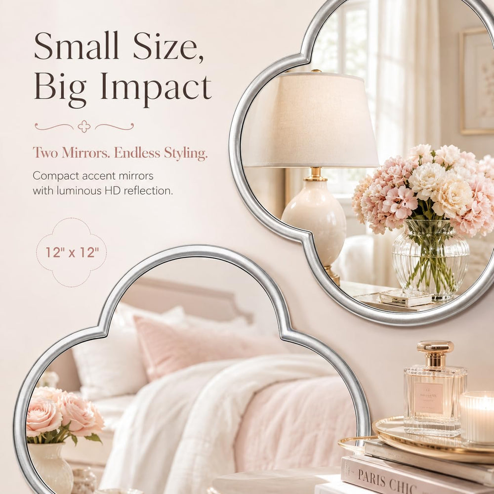 Glass Clover Mirror Set of 2, Non-Distortion Wall Decor Mirrors with Metal Ed...