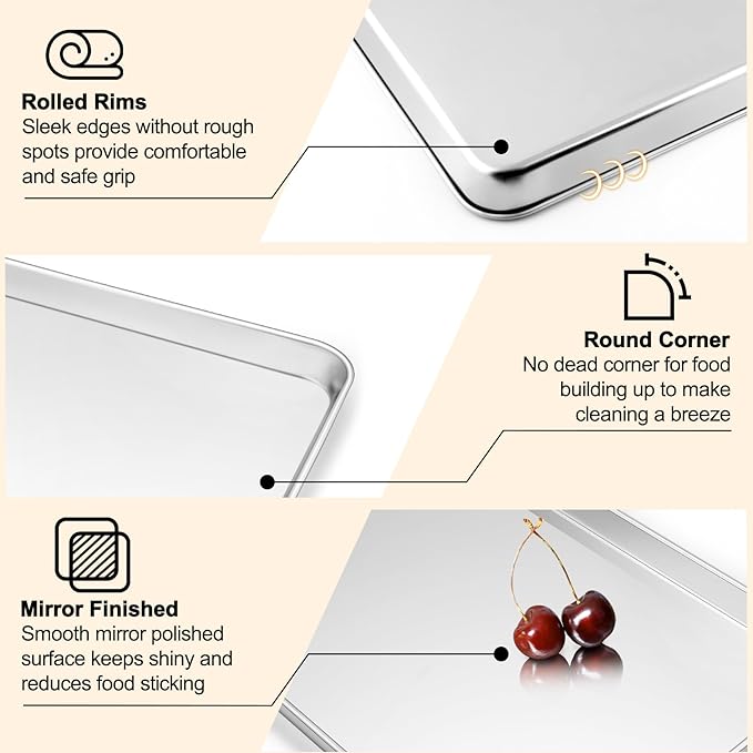 TeamFar Baking Sheet with Rack Set, 19.6/16/12.5 Inch Stainless Steel Cookie